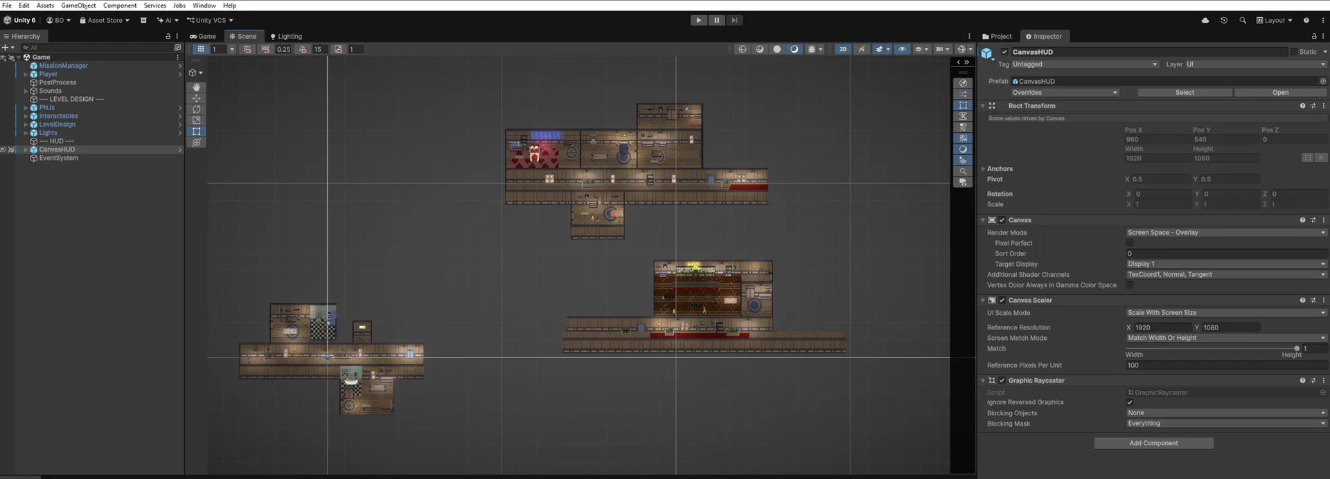 Level design de l'hôtel sous Unity : les mises en scène montées en tilemap