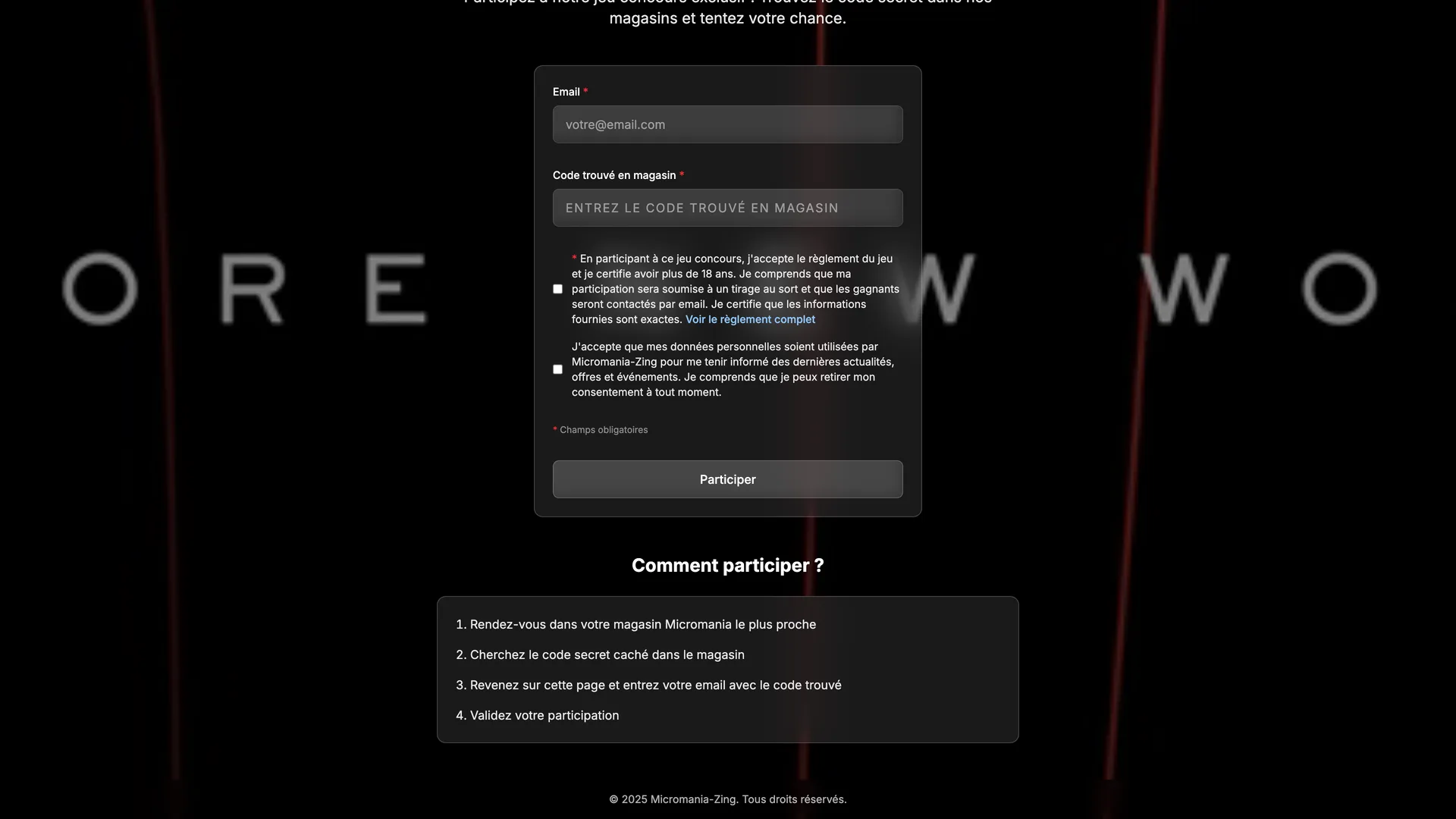 Formulaire, consentements RGPD et rappel des étapes de participation