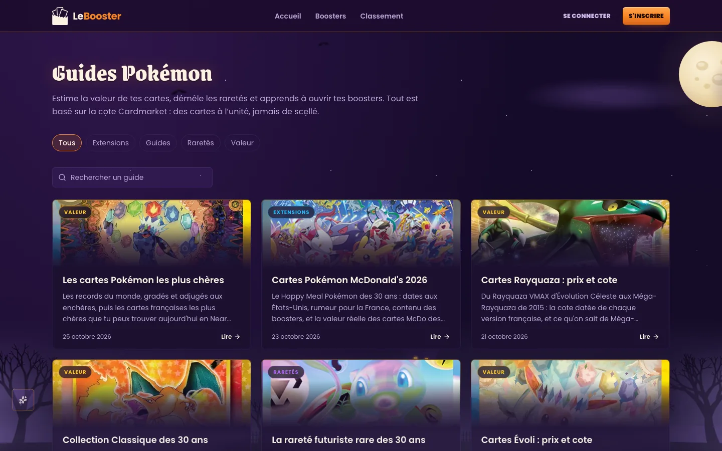 Guides Pokémon : cotes, raretés et extensions