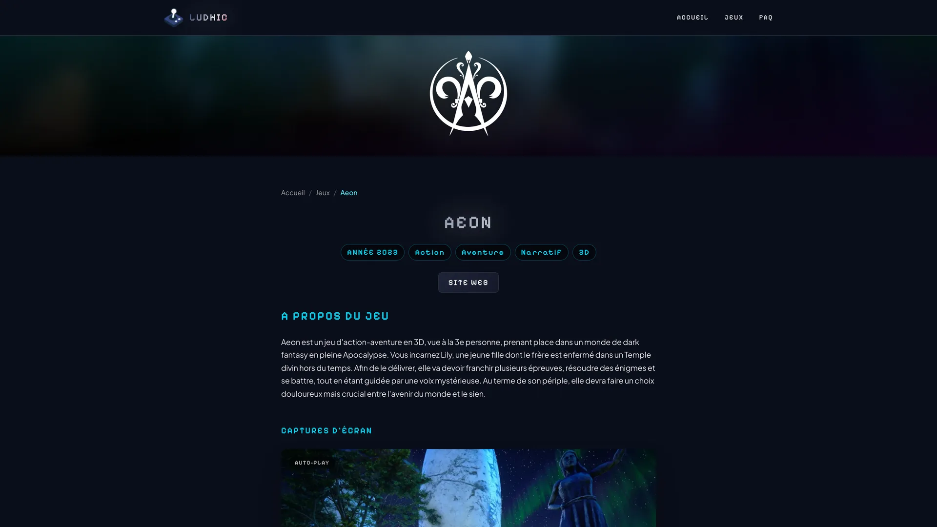 Page détaillée d'un jeu