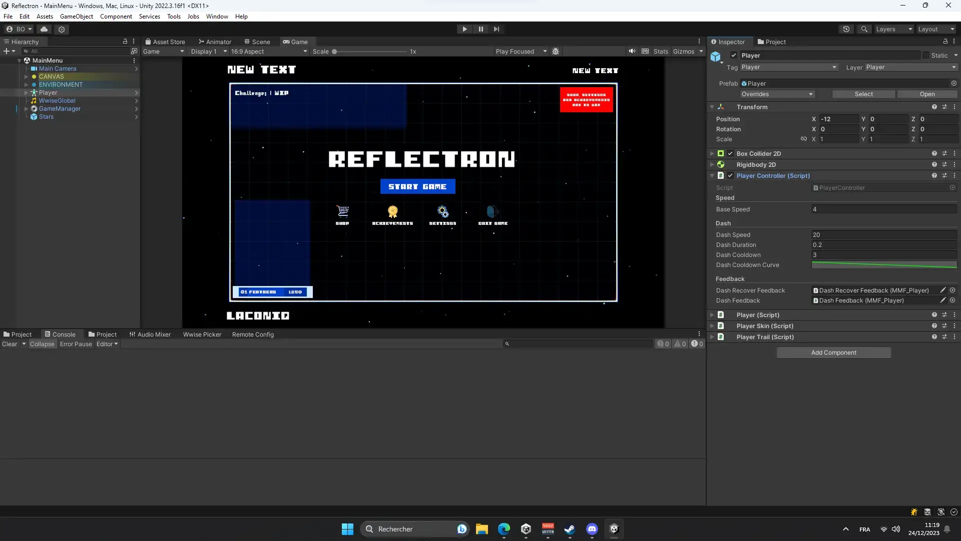 Organisation du projet sur Unity